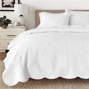 Line Home Fashions Victorian Medallion Solid White Embossed 100% Cotton